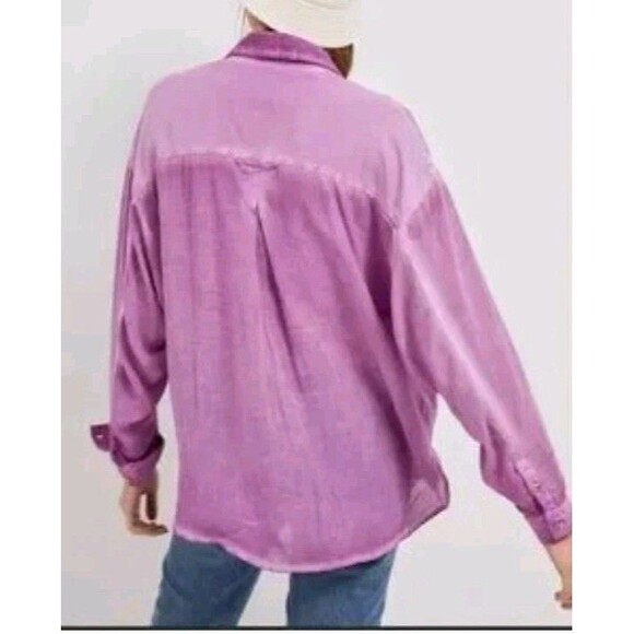 PILCRO By Anthropologie Joelle Relaxed Mulberry Purple Button Down Blouse Size S - Picture 2 of 8